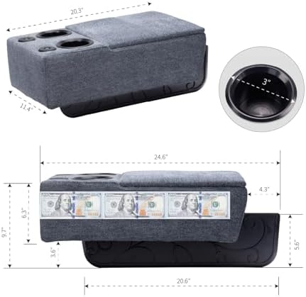 Removable Sofa Armrest, Dual Cup Holders Large Size Multifunctional Couch Caddy Storage Arm Rest with Power Wireless Charging Stand & LED Reading Light for Sofa Middle Seat Adjustable - Image 2