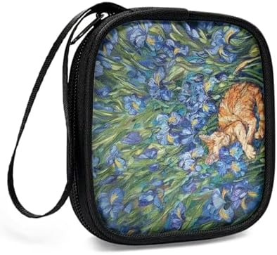 Blue Flower and Cat Portable Wireless Headphone Case, Earphone Storage Bag Carrying Case, Earbud Holder with Handle Headphone Bag Travel - Image 3