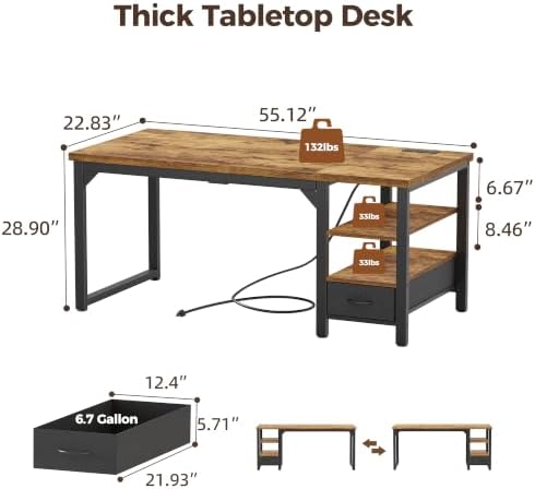 Mericonia 54" Reversible Computer Desk with Drawer, 1.2" Thick Office Desk - Image 2