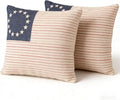 Patriotic American Flag Throw Pillow Covers, Linen, 16x16 Inch, Set of 2, Farmhouse Style, Machine Washable by Unknown