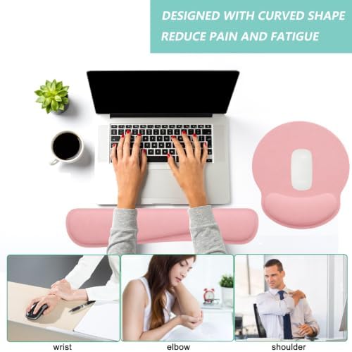 Keyboard Wrist Rest Pad Mouse Pad with Wrist Support Set of 3, Mousepad with Non-Slip Rubber Base, Ergonomic Memory Foam Mouse Wrist Cushion Support for Home Office Laptop Computer, Pink - Image 4
