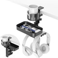KDD Desk Cup Holder with 2 Headphone Hook - Rotating Pencil Holder & Detachable Drawer Tray - Clamp on Under Desk Headphone Holder Hidden Storage for Office School Home Accessories by KDD
