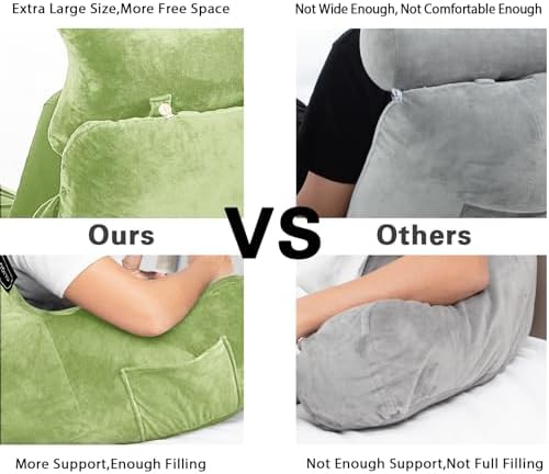 SLIGUY Reading Pillow-Bed Rest Pillow with Detachable Neck Roll & Higher Support Arm for Sitting in Bed Couch or Floor-Backrest Reading Pillow Adult Back Pillow for Reading/Watching TV/Gaming,Green - Image 5