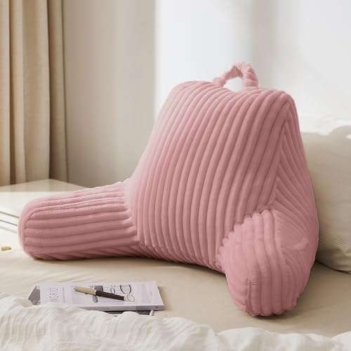 Blissful Diary Reading Pillow for Sitting in Bed, Flannel Back Pillow Bed Sitting Up for Adult & Children, Backrest Cushion for Sit Up in Couch or Floor, Dorm Essentials, Plush Pink by BlissfulDiary