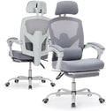 Ergonomic Office Chair with Footrest, Computer Gaming Chair | Adjustable Headrest, Lumbar Support, Swivel Reclining, Padded Armrest, Mesh High Back, Home Desk Work Study, Grey by HAPPYMONTLLC