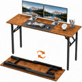 Folding Table Computer Desk - 55.1" No Assembly Folding Desk Design and Foldable Office Desk, Small Desk for Bedroom, Compact Storage Portable Use for Dorm and RV Small Space, Rustic Brown by HMFOR