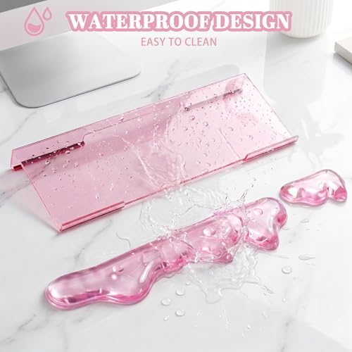 Acrylic Computer Keyboard Stand with Gel Mountain Wrist Rest Keyboard Riser with Comfortable Clear Silicone Mouse Wrist Pad Ergonomic Tilted Transparent Keyboard Holder for Desktop Office Hot Pink - Image 4