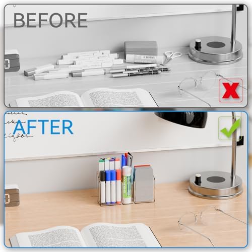 Yieach 2 Pack Magnetic Marker Holder for Whiteboard with Magnet and Adhesive - Non Slip Clear Acrylic Magnetic Pen Cup and Dry Erase Marker Holder for Expo,Refrigerator,Locker and Classroom Organizer - Image 6