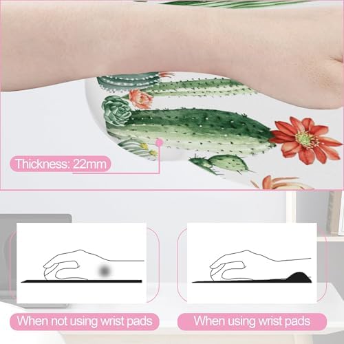 Cactus Succulent Greenery Flower Keyboard Wrist Rest Pad and Mouse Pad Wrist Support Set,3-in-1 Ergonomic Mouse Pad with Non-Slip Rubber Base for Home Office Game Computers Desk, - Image 2