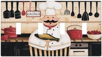 Decorative Switch Plate Covers Cartoon Fat Happy Chef Cook 4 Gang Light Switch Cover Plate Quad Toggle Wall Plate 4 Hole Electrical Switchplatedimmer Faceplate for Farmhouse Kitchen Decor by JOOJIAO