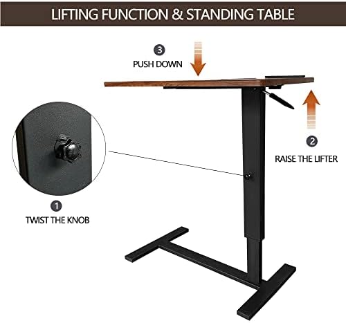 Over Bed Table Pneumatic Adjustable Height Stand Desk with Hidden Wheels USB Ports Pad Slot Mobile Laptop Standing Desk Cart, Podium Table (Walnut, 32X16 inshes) - Image 4