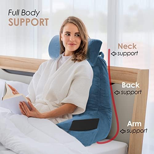 Nestl Reading Pillow with Portable Laptop Lap Desk - Shredded Memory Foam Back Support Pillow for Sitting Up in Bed and Couch Rest Pillows with Arms, Bed Tray Table with Foldable Legs, Blue Heaven - Image 7