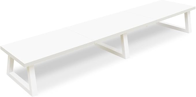 TEAMIX 42 inch Dual Monitor Riser White, Desk Organizer Stand for TV Laptop | Extra Long Stand Riser for 2 Monitors, Wood & Steel TV Riser, Holds 300lbs, Keyboard & PS5 Storage, For Home Office & Gaming by TEAMIX
