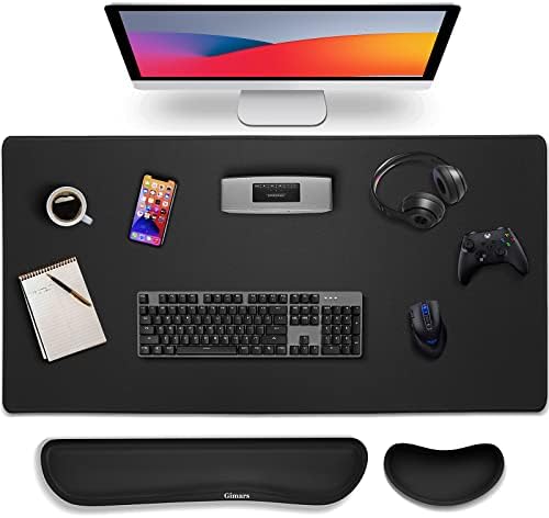 Gimars 4 in 1 Mouse Pad and Keyboard Wrist Rest Set, Large Mouse Pad with Memory Foam Wrist Support Pad for Desk with Coaster, Easy Typing Pain Relief, Gaming Office Home, 31.5x12 inch, Black by Gimars