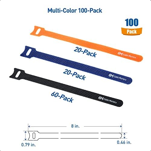 Cable Matters 100-Pack 8-Inch Hook-and-Loop Reusable Cable Ties, Multicolor - Image 3