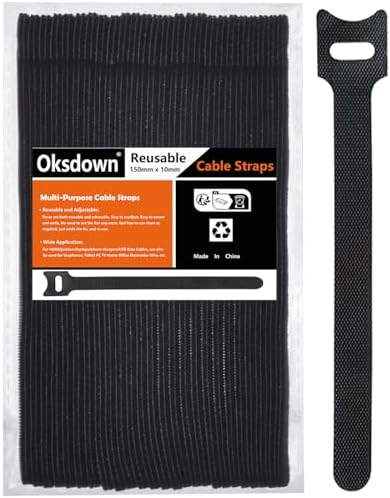 Cable Ties Reusable Black 50 Pack Cord Straps Hook and Loop Wire Wraps Keepers Clips Organizer Management Kit for tv pc Computer Charging Data Cables by Oksdown