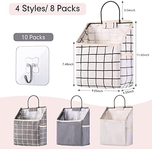 Boao 8 Packs Wall Hanging Storage Bag, Wall Storage Organizer Bags with Hooks, over the Door Hanging Basket for Dormitory Bathroom Bedroom, Living Room Kitchen(Cute Color) - Image 2