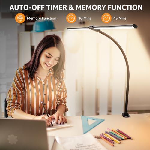 ShineTech LED Desk Lamp for Home Office, Ultra Bright Clamp Light with Flexible Gooseneck, 25 Lighting Modes, Eye-Caring Architect Lamp for Dual Monitors, Reading & Gaming Setup - Image 3