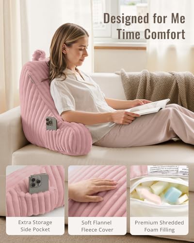 Blissful Diary Reading Pillow for Sitting in Bed, Large Flannel Back Pillow Bed Sitting Up for Adult & Children, Backrest Cushion for Sit Up in Couch or Floor, Dorm Essentials, Plush Pink - Image 3