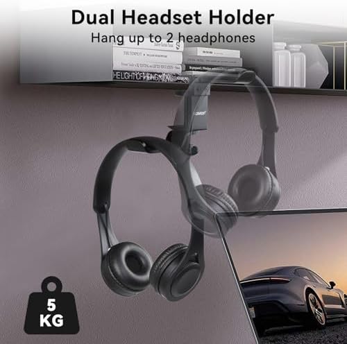 aceyoon Under Desk Headphone Hanger, 360 Degree Swivel Dual Stand, Aluminum Alloy Headset Stand for Desk,Headphone Hook for Gaming Headset,Bag, Black - Image 4