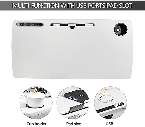 Over Bed Table Pneumatic Adjustable Height Stand Desk with Hidden Wheels USB Ports Pad Slot Mobile Laptop Standing Desk Cart, Podium Table (White, 32X16 inshes) - Image 4