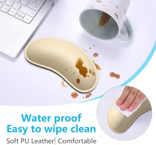 Dapesuom Mouse Wrist Rest, Ergonomic Memory Foam Mouse Wrist for Computer Desk Mats Support, PU Leather Hand Rest Pad Cushion for Gaming, Laptop, Men, Women, Pain Relief & Easy Typing, Colonial White - Image 5