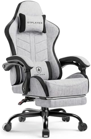 GTPLAYER Gaming Chair for Adults, Computer Chair with Footrest, Grey | Ergonomic Video Game Chair with 90-155° Recline, Removable Headrest & Lumbar Support, All-Day Comfort for Home & Office by GTPLAYER