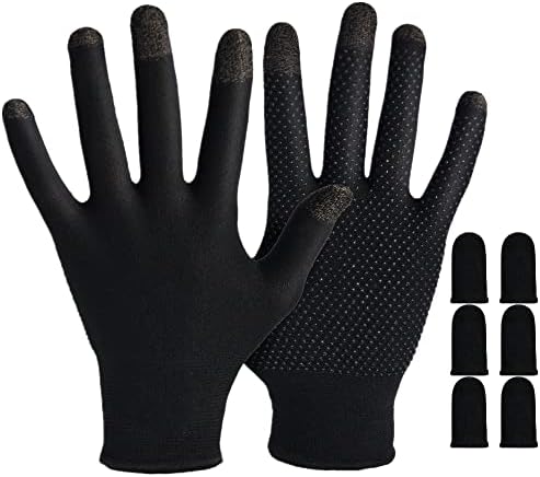 Gaming Gloves for Sweaty Hands - Rakizbe High-Sensitive Anti-Sweat Breathable Seamless Touch Screen Gloves with Thumb Finger Sleeves for iPad/Mobile Game Controller by Rakizbe