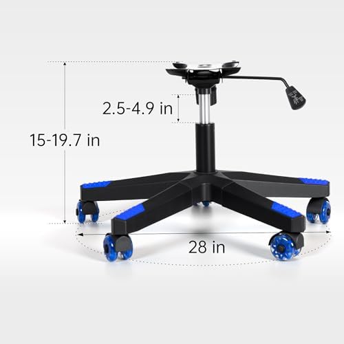 Frassie Nylon Gaming Chair Base Replacement Set with Bottom Plate Mechanism Gas Cylinder, 5 Dual Rubber Wheels (Blue) - Image 5