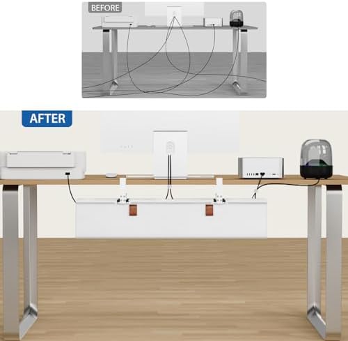 Zilink Under Desk Cable Management 30" No Drill Desk Cable Management Tray Clamp/Screw Mount Cable Tray Sturdy Waterproof Fabric Cord Organizer for Office, Home, White - Image 6