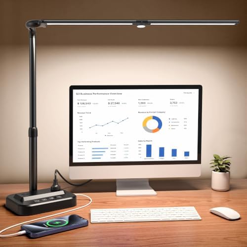 SIBRILLE LED Desk Lamp, Ultra Wide Computer Light, Dimmable Desk Light with USB Fast Charging, Adjustable Foldable Eye Caring Office Desk Lamp for Monitor Work Gaming Home Study by SIBRILLE