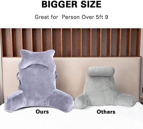 Reading Pillow-Extra Large 31" Bed Rest Pillow with Detachable Neck Roll & Arms for Sitting in Bed or Couch-Backrest Reading Pillow Adult Back Pillows for Reading/Watching TV/Gaming/Relaxing-Grey - Image 3