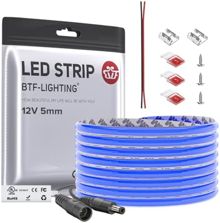 BTF-LIGHTING UL Listed Blue Color 5mm Width FCOB COB LED Strip Light by BTF-LIGHTING