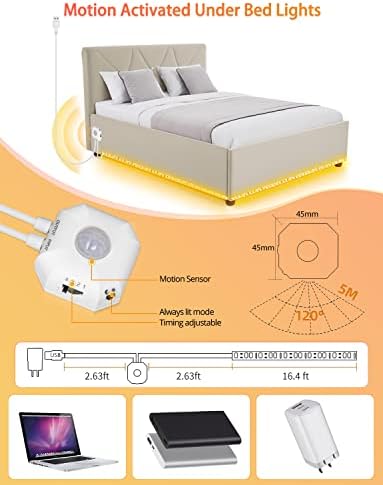 Daymeet Motion Sensor Lights Indoor, 16.4ft Motion Activated LED Strip Lights Under Bed Light, Night Lighting 3000K Warm White Under Cabinet Light for Hallway, Bedroom,Kitchen (NO APP) - Image 4