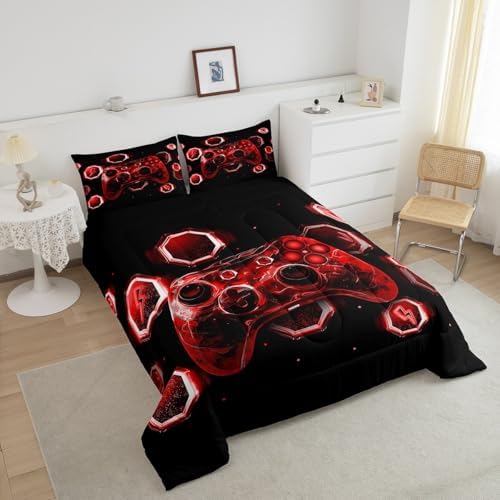 Feelyou Kids Red Gamer Comforter Set Full Size, Game Console Bedding Set Space Universe Gaming Comforter Boys Girls Gamepad Teens Duvet Set Bedroom Decor 3Pcs - Image 4
