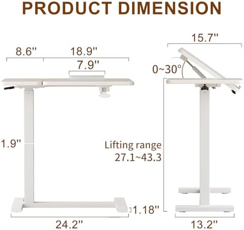 Solid Wood Overbed Bedside Table with Wheels, Tilting Adjustable Hospital Bed Table Over The Bed, Medical Mobile Laptop Stand, Rolling Standing Desk for Hospital and Home Use(White) - Image 2