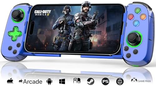 Phone Game Controller for iPhone 17/Android/PC/Switch, Play COD, Genshin,Support Streaming on PS5/Xbox/PC Console, Cloud Gaming Wireless Gamepad Joystick, Turbo/6-Axis Gyro/Dual Motor, Green Light, Blue by Koiiko-BeBornforGame