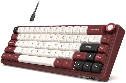 RK ROYAL KLUDGE R65 Wired Mechanical Keyboard with Volume Knob, 60% Percent RGB Backlit Gaming Keyboard Gasket Mount with PBT Keycaps, MDA Profile, QMK/VIA, 66 Keys Hot Swappable Light Switch, Red by RKROYALKLUDGE