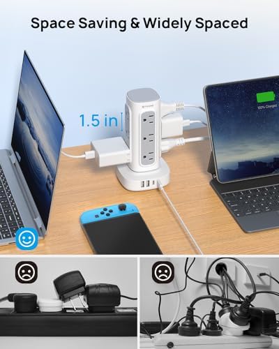 TROND Space-Saving Surge Protector Power Strip Tower, Extension Cord 15 ft - Image 2