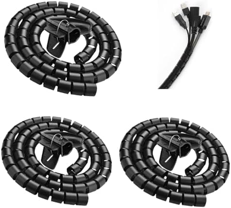 Spiral Cable Wrap with Clip,Dia.16mm Desk Cable Organizer Spiral for Wire Management,4.9Ft Flexible Wire Organizer with Wire Grip- Keep Office Cords Neat, Tangle-Free and Protected,Black 3 Packs by Fogun