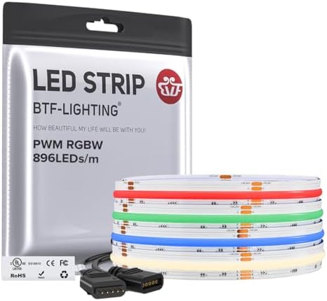 BTF-LIGHTING FCOB COB LED Strip Light,UL Listed RGBW 4000K 896LED/m High Density LED Tape Light,9.8FT DC24V 12mm Width Color Changing Light for Bedroom Home Indoor DIY Decor(No Adapter or Controller) by BTF-LIGHTING