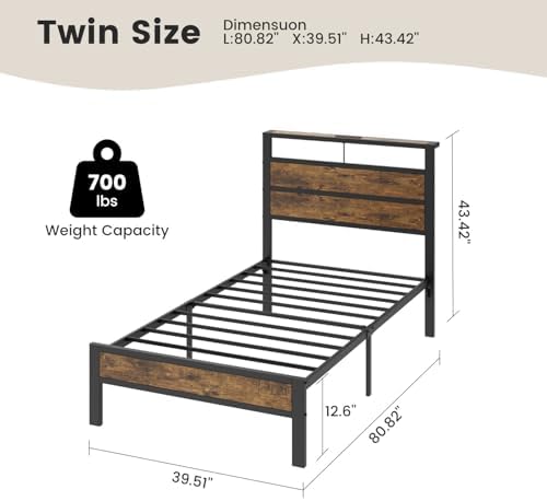 Twin Bed Frame with LED Lights & USB Charging Station - Image 2