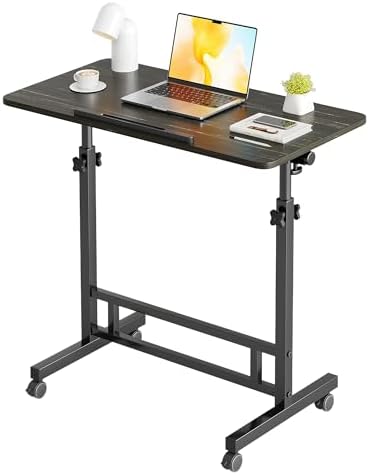 Furist Small Standing Desk Adjustable Height 32 Inch Mobile Sit Stand up Desk Portable Rolling with Wheels Standing for Walking pad Treadmill Black by FuristTec