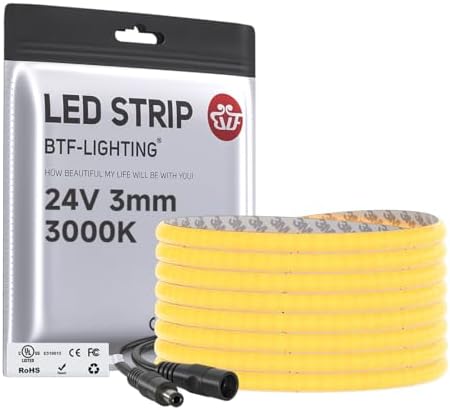 BTF-LIGHTING 3mm Width Ultra Thin COB LED Strip Light Warm White 3000K by BTF-LIGHTING