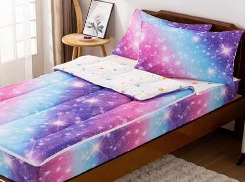 A Nice Night Zipper Bedding, Blue Purple Rainbow Galaxy, Twin Size - Image 2