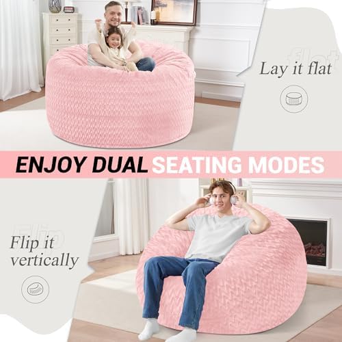 4FT Bean Bag Chair,Giant Bean Bag Chairs for Adults,Big Bean Bags with Memory Foam Filled, Large Beanbag Chairs with Chevron Plush Cover-Soft Pink - Image 2