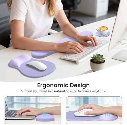 AKIT Ergonomic Mouse Pad and Keyboard Wrist Rest Set,Memory Foam,Purple | 3-in-1 Set Includes Mouse Pad and Keyboard Wrist Rest Memory Foam for Comfort Non-slip Base Suitable for Home Office Gaming - Image 2