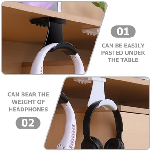 Beaupretty 2pcs Headphone Hanger Under Desk Headset Holder Wall Mount Headphone Hook for Secure Storage Space-Saving Design Easy Installation Material Suitable for Gaming and Office Use - Image 3