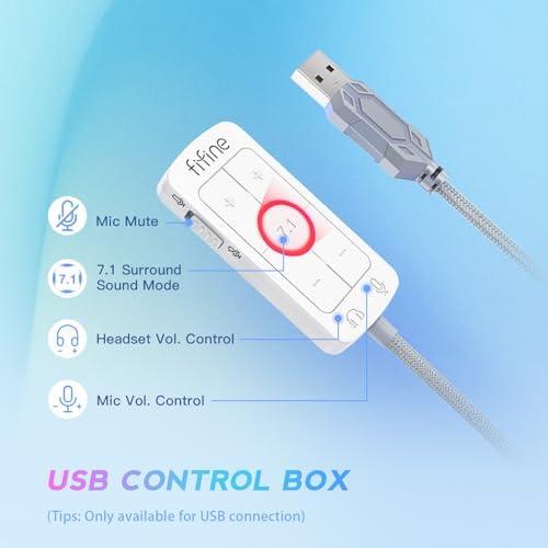 FIFINE USB PC Gaming Headset with 3.5mm Audio Jack, Detachable Microphone, 7.1 Surround Sound, Volume Control, Streaming Over-Ear Wired Headphones for Computer, PS5, Controller, Xbox-H9 White - Image 6