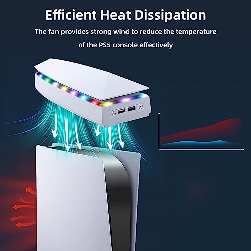 Mcbazel Cooling Fan for PS5 with RGB Light＆Dust Cover, 3-Speed Adjustable Fan, Top Mount PlayStation 5 Cooling System with 2 USB 2.0 Ports, Low Noise Fan Cooler for PS5 Disc/Digital Edition Console - Image 3